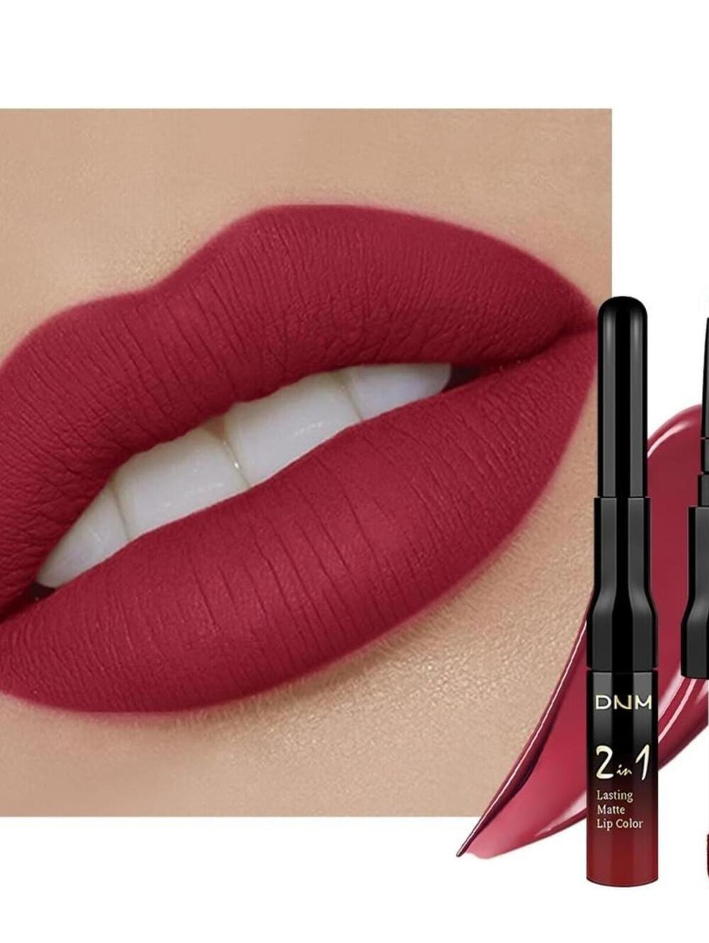 vpct 1Pcs Dark Deep Red Matte Lip Liner and Liquid Lipstick #5-Cherry Frost Red